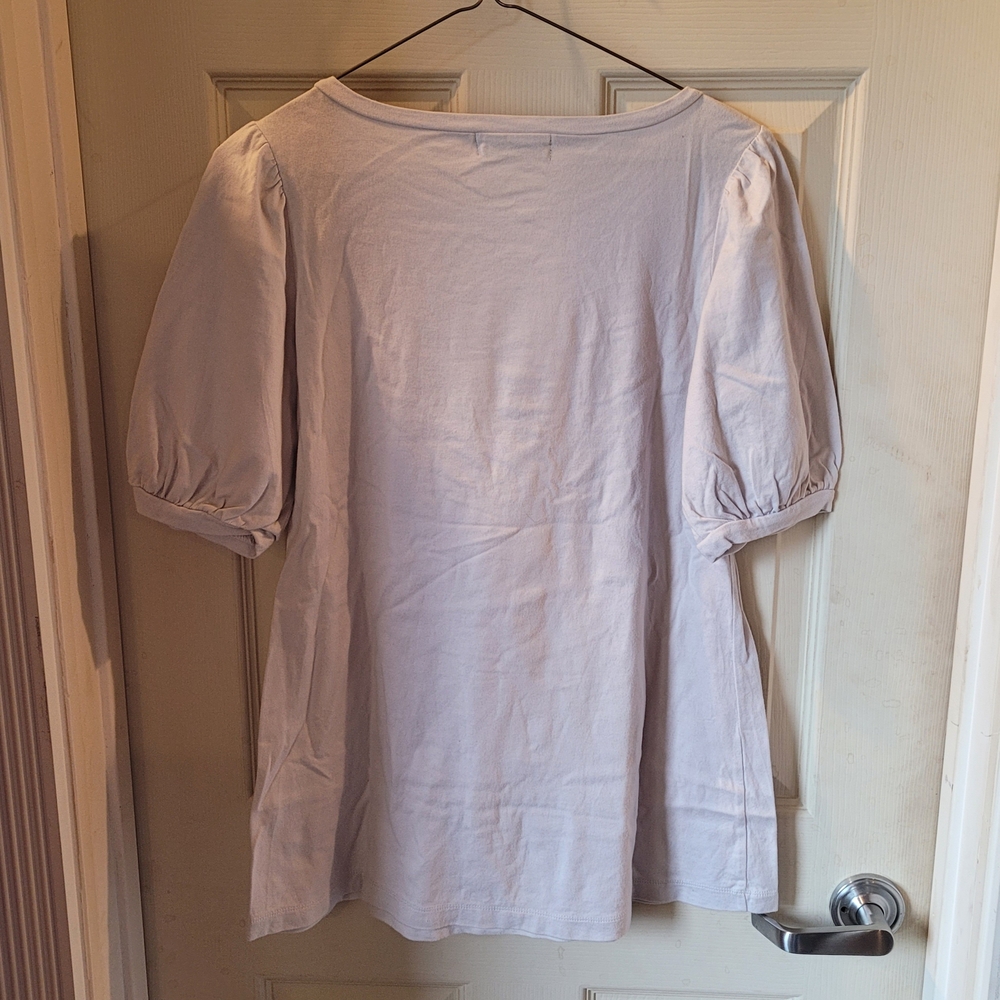 Fleur-De-Lis Key 3D Pink Ribbon Bow Gray Lavender Shirt Cutsew Top - Picture 4 of 4
